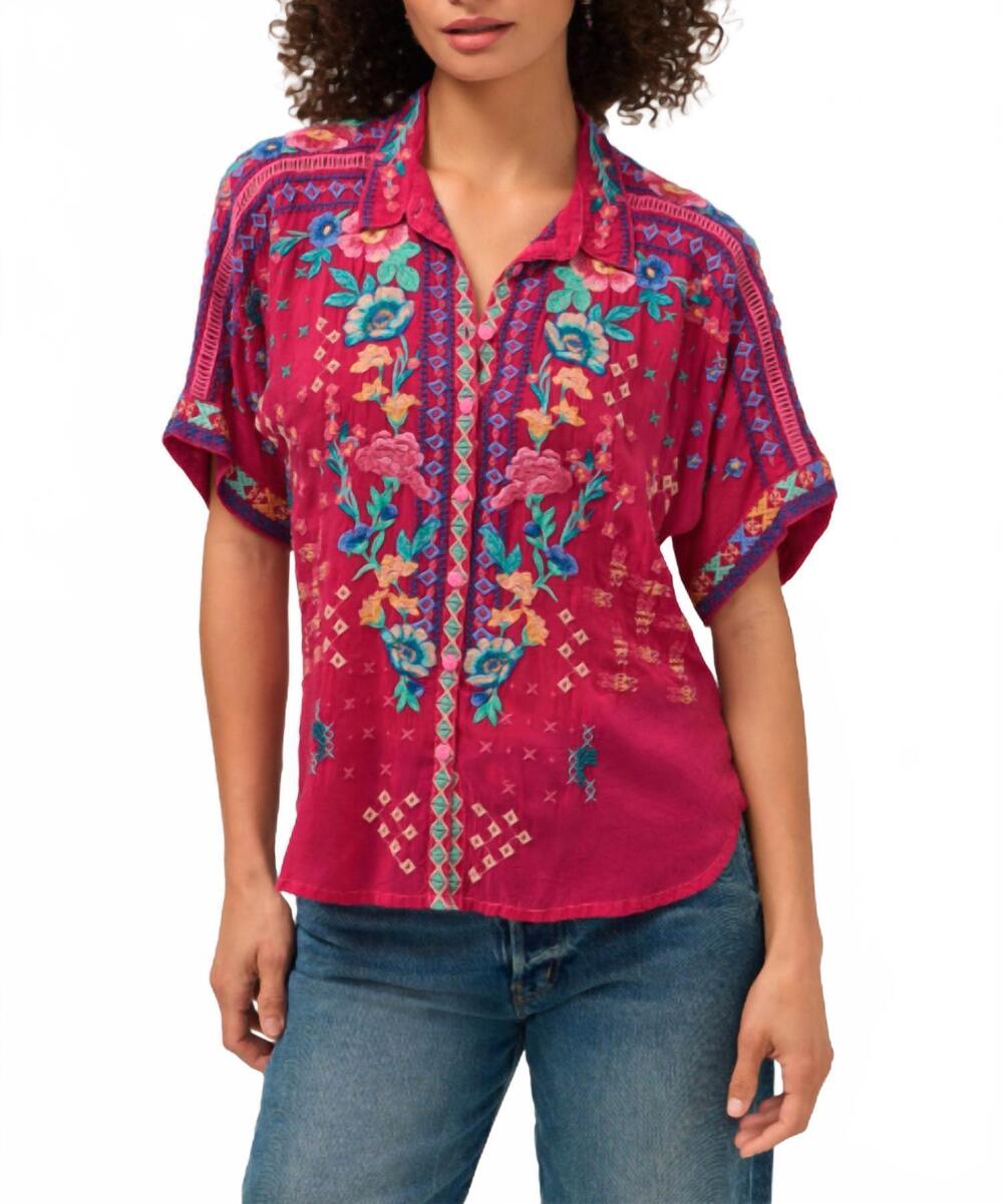 NEW JOHNNY WAS audrey short sleeve shirt in cerise